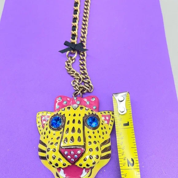 Betsey Johnson Yellow Leopard Necklace with Blue Accents - Picture 5 of 5